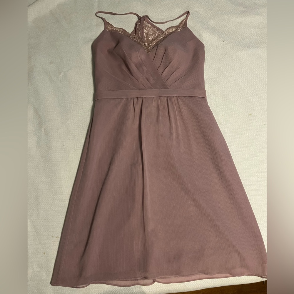 David's Bridal Purple Pleated Halter Sundress